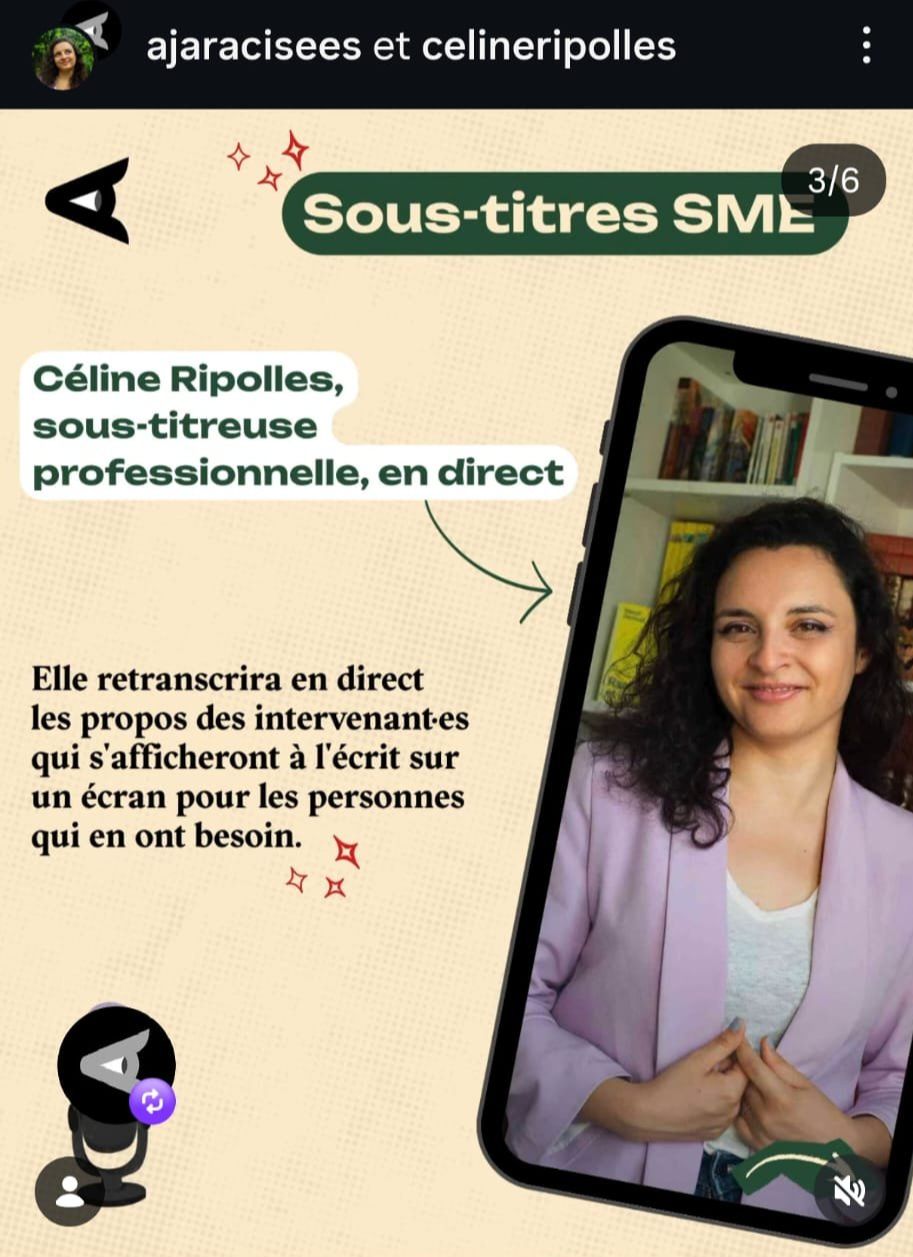 Post Instagram qui annonce la venue de Céline Ripolles, sous-titreuse en direct