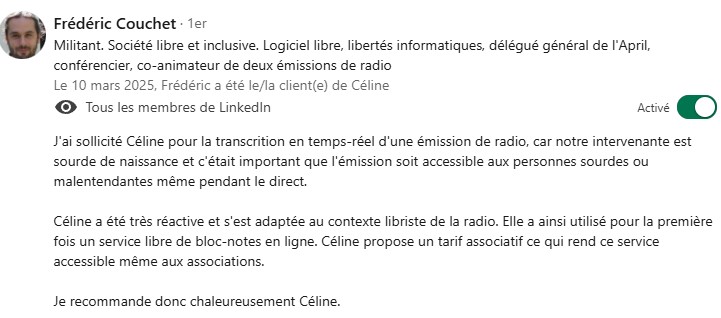 Capture d'écran LinkedIn de l'avis