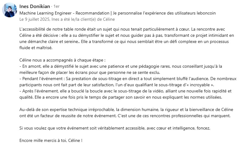 Capture d'écran LinkedIn de l'avis