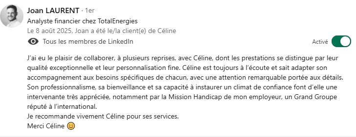 Capture d'écran LinkedIn de l'avis