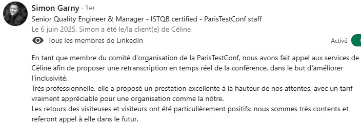 Capture d'écran LinkedIn de l'avis