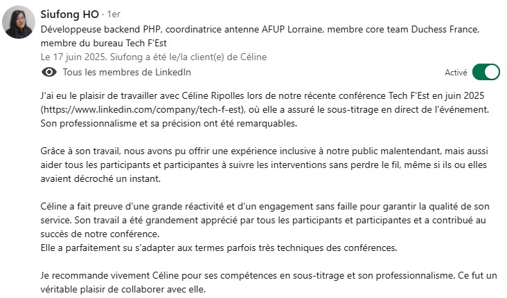 Capture d'écran LinkedIn de l'avis