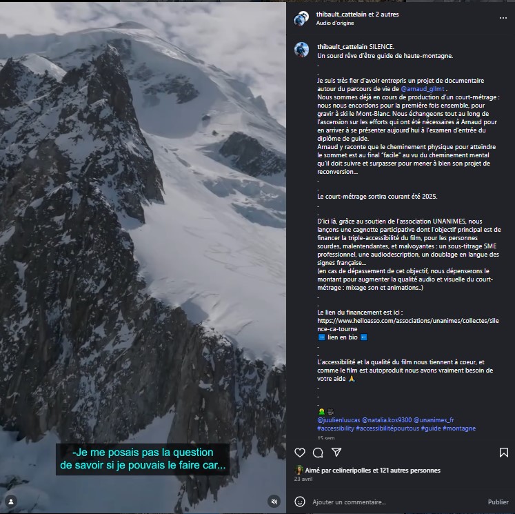 Capture Instagram trailer de Silence sous-titré