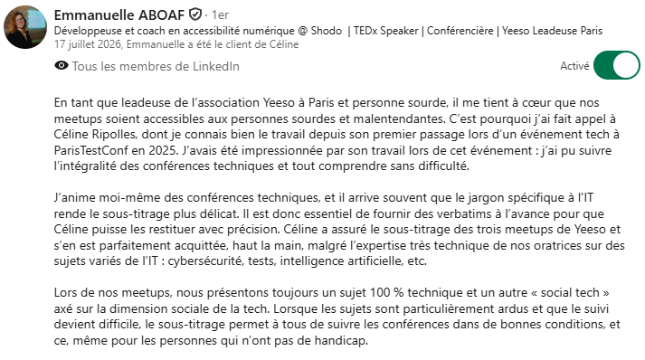 Capture d'écran LinkedIn de l'avis