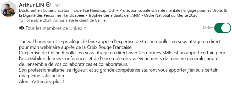 Capture d'écran LinkedIn de l'avis