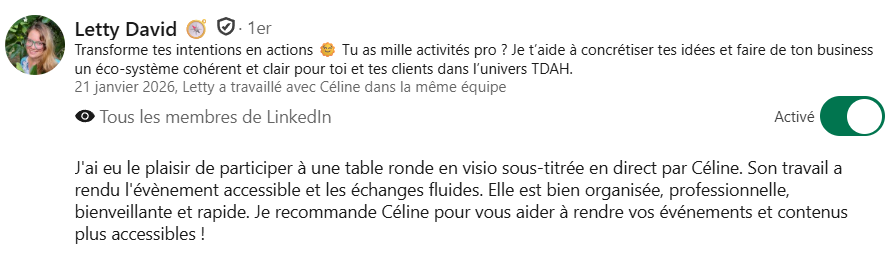 Capture d'écran LinkedIn de l'avis