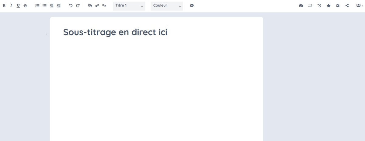 Framapad ouvert avec noté "sous-titrage en direct ici"