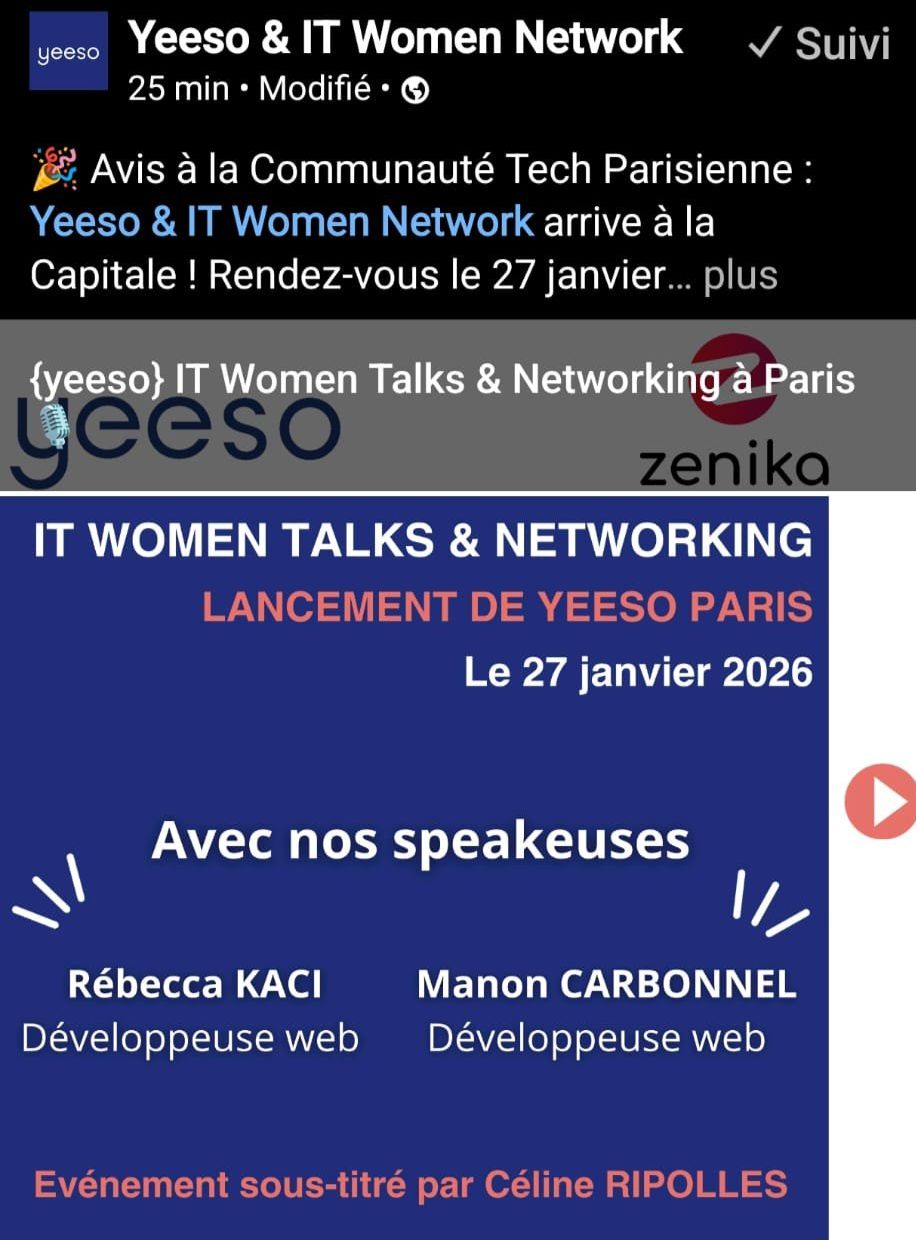 Capture d'écran LinkedIn : Annonce de la présence de la sous-titreuse Céline Ripolles à l'événement Yeeso